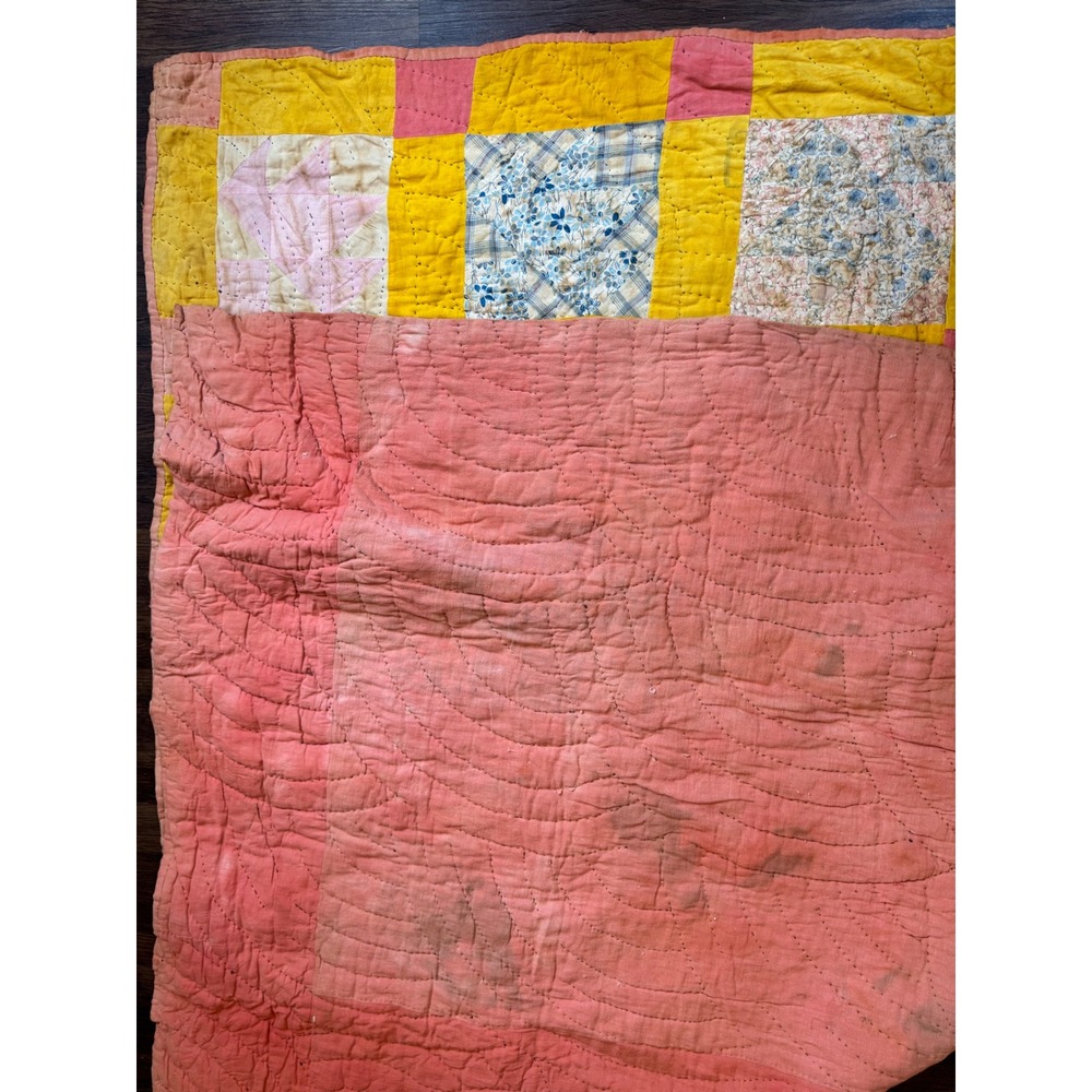 Vintage 1930-50s Grandma Made Cutter Quilt Flour Sack Cotton 80x71 Patchwork - Picture 3 of 11